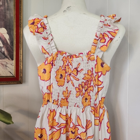 Monteau Los Angeles Orange Floral Tiered Ruffle Midi Dress Womens Size Medium - Picture 6 of 10